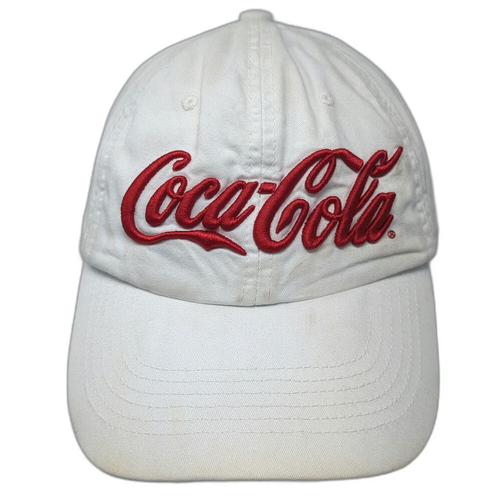 Coca-Cola Baseball Cap White OSFM Slideback Cotton Embroidered Script Logo Hat